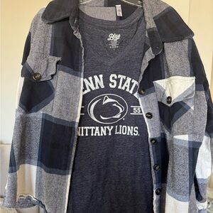 Blue Plaid Shirt with Graphic Tee